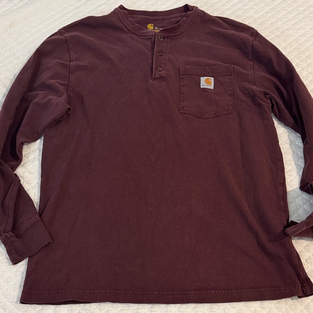 Carhartt Maroon Long-Sleeve Henley with Chest Pocket